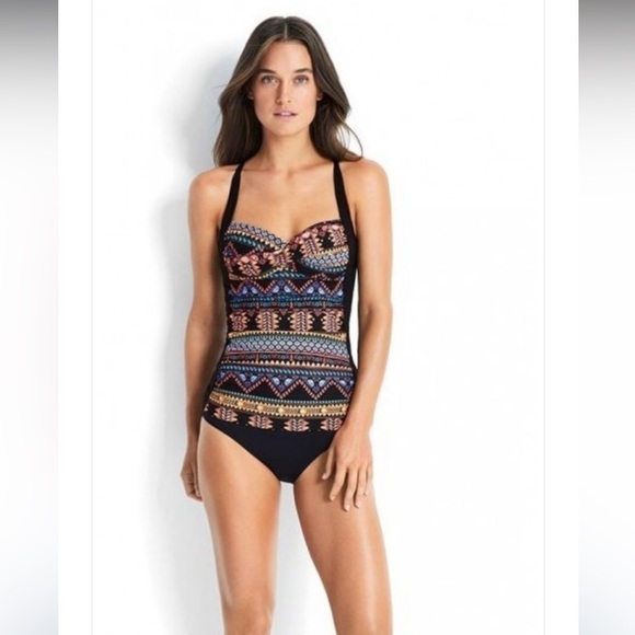Seafolly Spice Temple Twist Halter Tankini Top - Picture 1 of 5